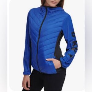 DKNY Women's Vibrant Blue and Black Puffer Jacket